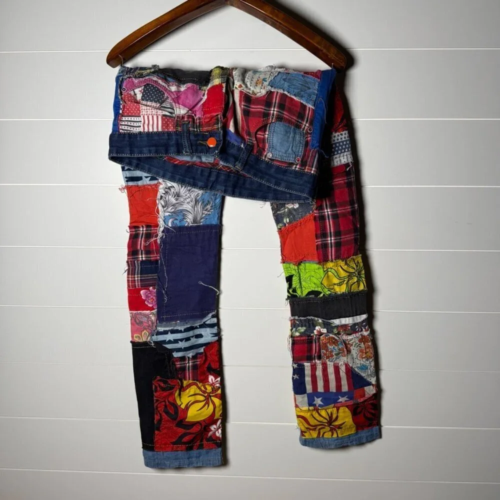 RARE BiePa Jeans 1971 Patchwork Distressed Jeans Size 32